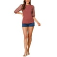 thumbnail image 2 of INSPIRE CHIC Women's Casual Contrast Panel Sheer 3/4 Sleeve Blouse XL Red, 2 of 7