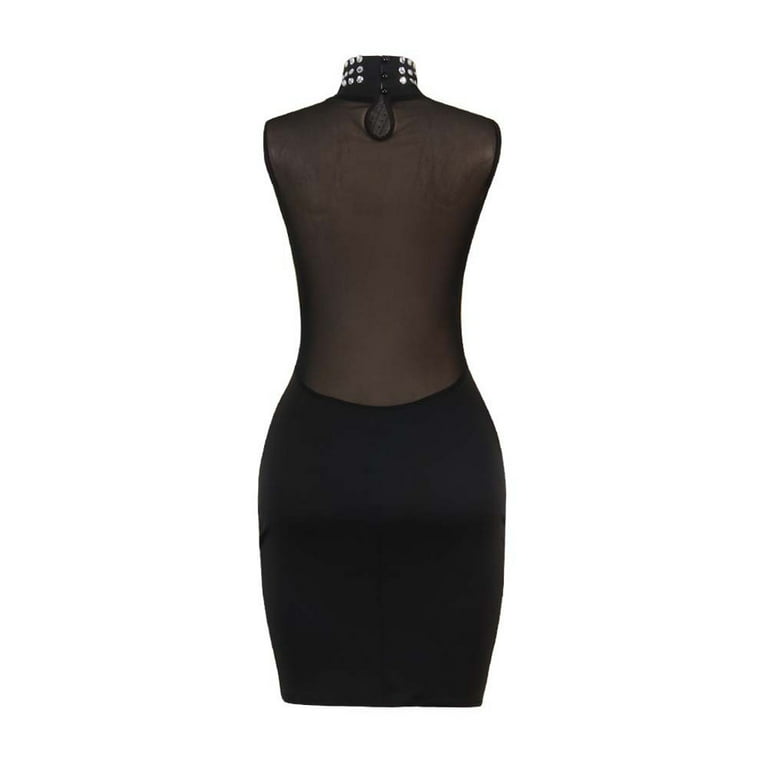 JGGSPWM Women's High Neck Bodycon Dress Stretch High Waisted Pencil Skirt  Sleeveless Beaded Detail Dresses Black M - Walmart.com