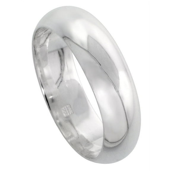 Men Women Sterling Silver Plain 6mm Classic Domed Wedding Band Men's Women's High Polished Thumb Ring (4 to 13)