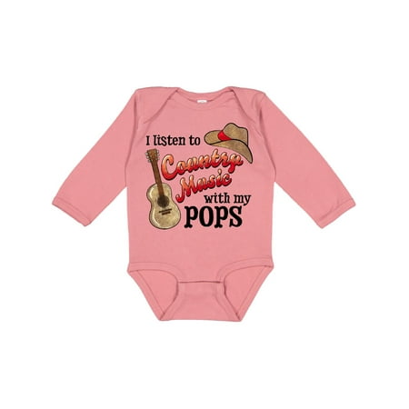 

Inktastic I Listen to Country Music with my Pops with Guitar and Hat Gift Baby Boy or Baby Girl Long Sleeve Bodysuit