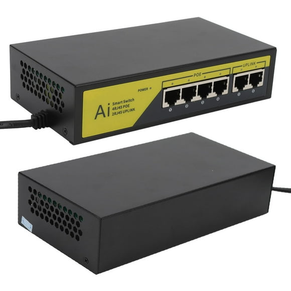 6 Port POE Switch, 4 10/100mbps POE Ports, 2 10/100mbps UP Link Ports At 65W for IP Cameras WLAN Access Points, IP Phones, with Advanced Auto Sensing Algorithm