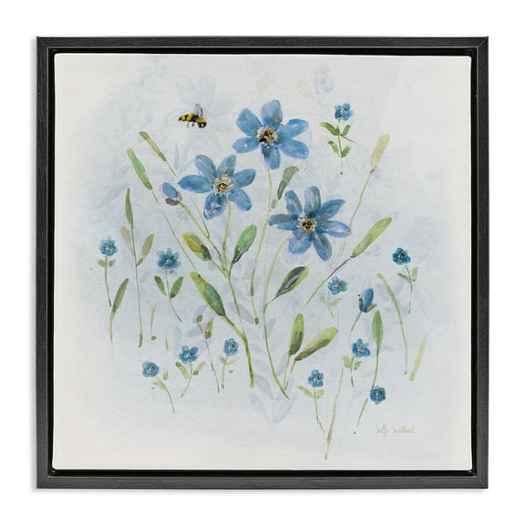 Stupell Industries Cottage Bee & Flowers Plants & Flowers Painting Black Floater Framed Canvas Art Print Wall Art, 18 x 18