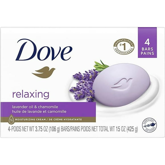 Dove Relaxing Beauty Bar gentle skin cleanser Lavender more moisturizing than bar soap 106 g 4 count