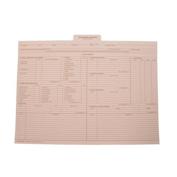 Hammond & Stephens  Health Record Insert for Cumulative Health Insert White Tab - Pack of 25 - 9 x 11.75 in.