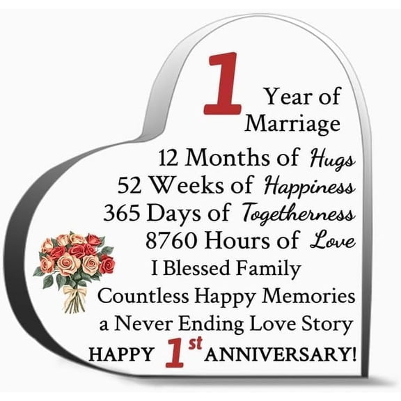 Acrylic 1 Year Marriage Gift 1 St Wedding Anniversary Desk Decor For Couple Husband Wife First 1 St An Heart Acrylic Decoration Gift For Couple Parent Women Mom Husband Wife,4x4 inch