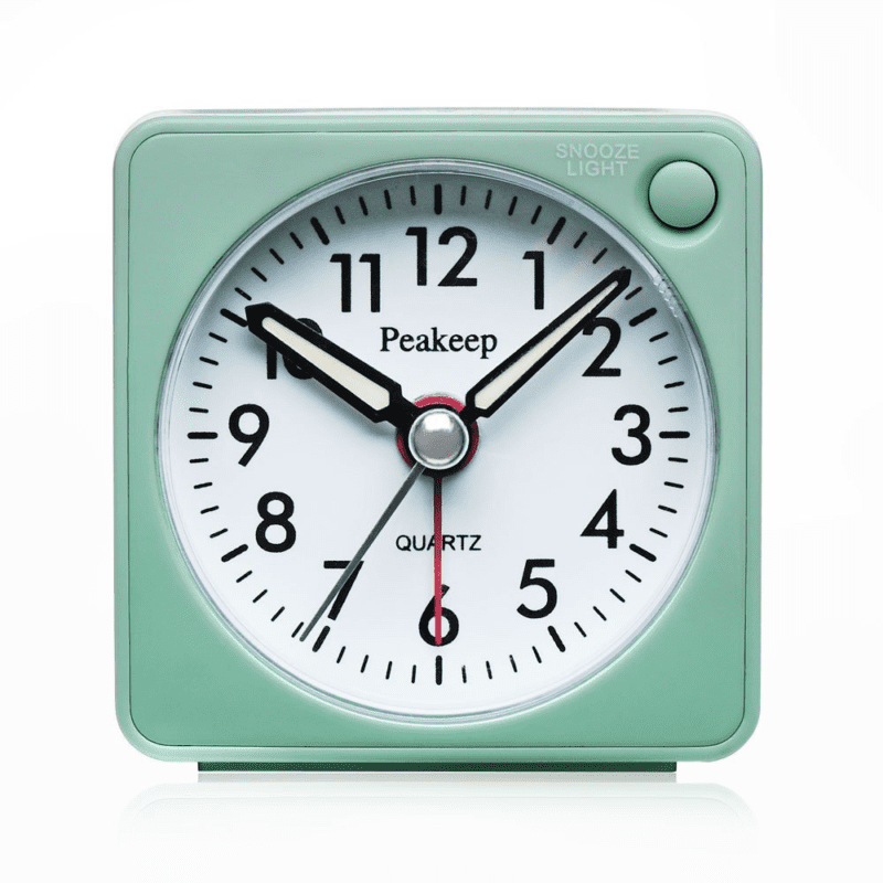 Ultra Small, Peakeep Battery Travel Alarm Clock with Snooze and Light, Silent