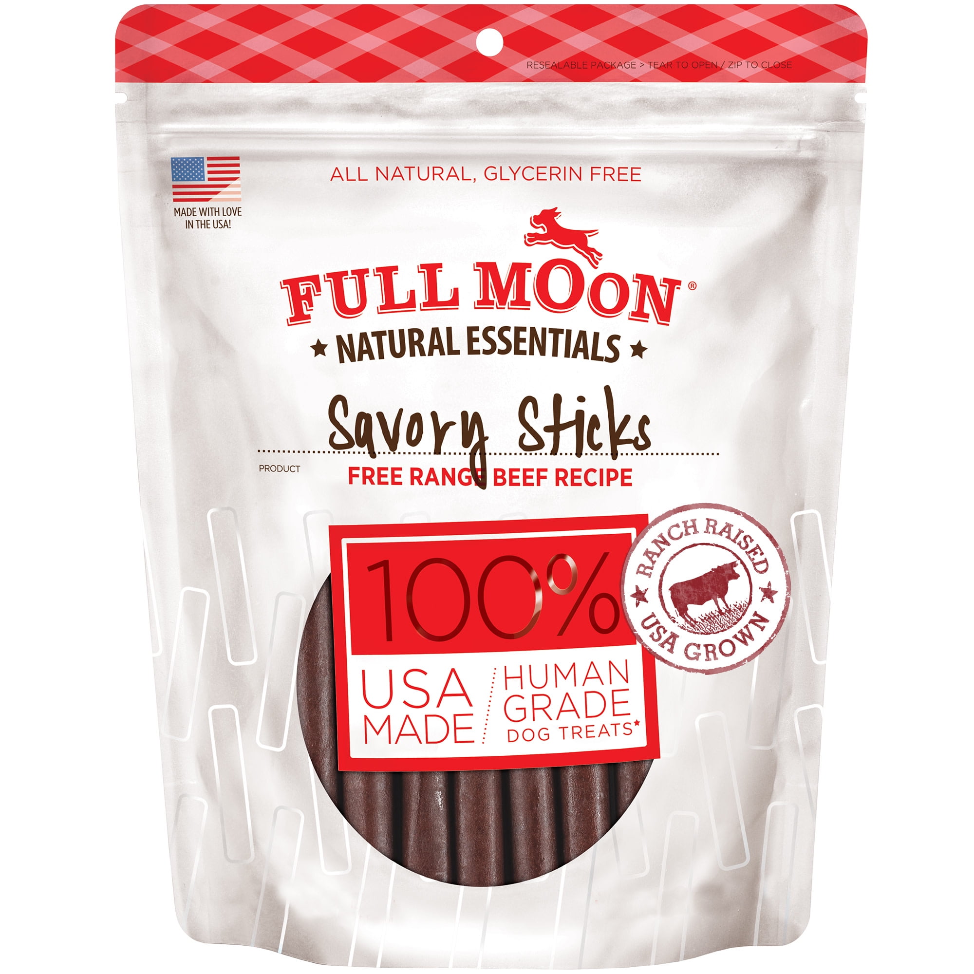 FULL MOON All Natural Human Grade Dog Treats, Essential Beef Savory Sticks, 22 Ounce
