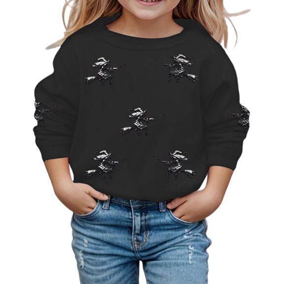 SJLDQY Halloween Sweatshirts for Kids Hallowmas Graphic Long Sleeve Crewneck Sweatshirt Fall Winter Lined Casual Pullover Tops