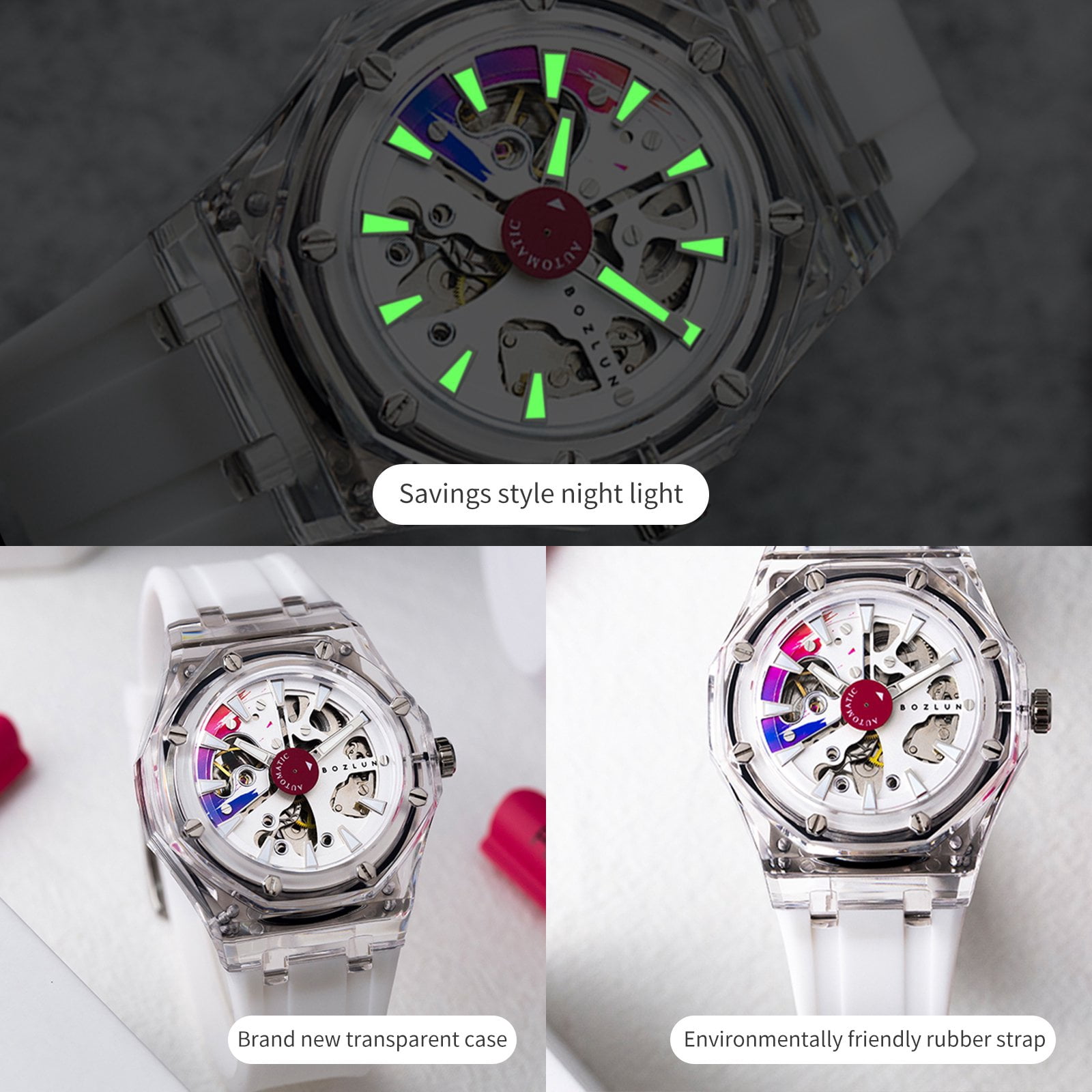 BOZLUN Watches for Men Skeleton Automatic Mechanical Watch Luxury Dress Stainless Steel Waterproof Luminous Wrist Watches