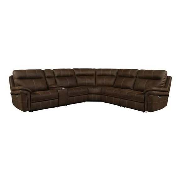 Pemberly Row Traditional Fabric Power Reclining Sectional in Brown