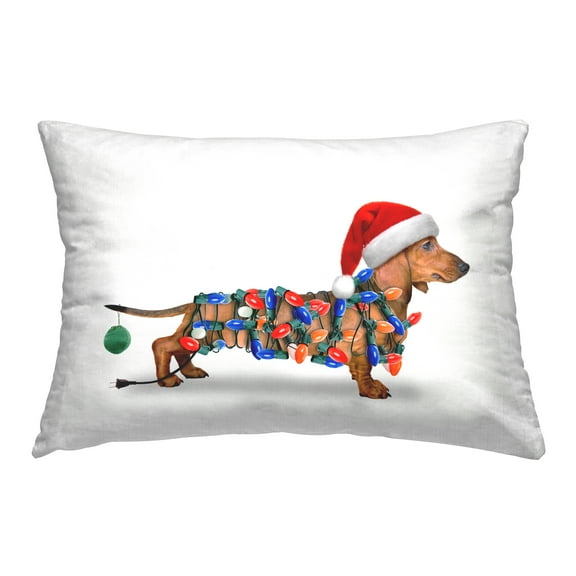 Stupell Industries Christmas Lights Wrapped Dog Decorative Printed Throw Pillow, 14 x 20