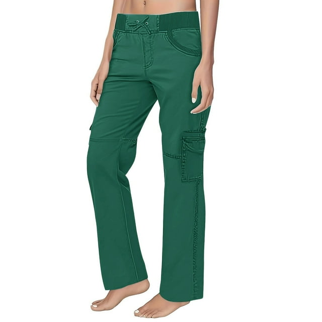 Pantalon pour Femmes Uni Extensible Taille Ajustée avec Poches Pantalon de Travail Sport