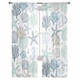 thumbnail image 2 of Blue Green Coastal Semi Sheer Window Curtains 63 Inches Long, Summer Beach Coral Shell Ocean Rod Pocket Voile Silky Chiffon Curtain Treatment Drapes for Kitchen, Living Room, 52"x63", 2 Panels, 2 of 9