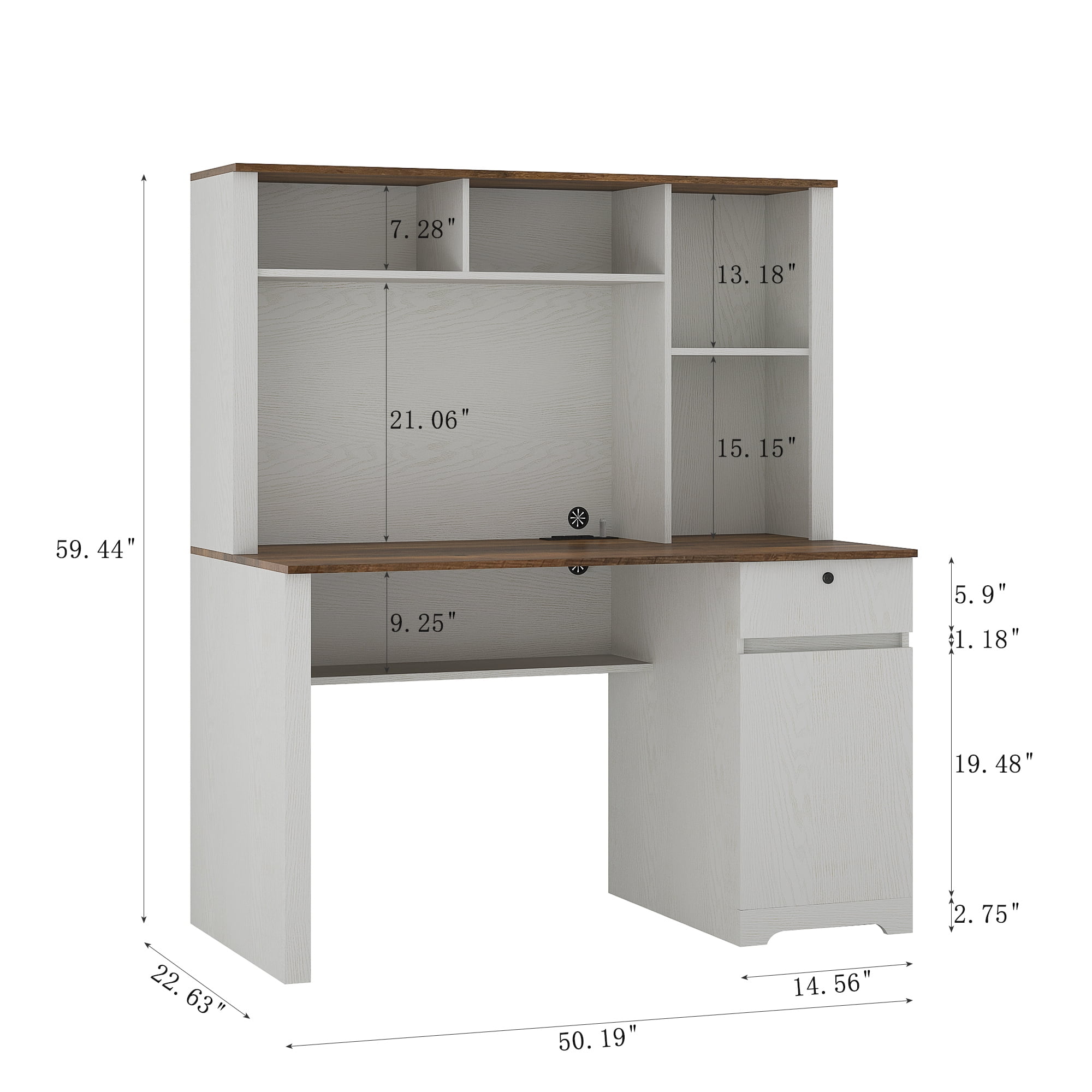 Aukfa Computer Desk with Hutch & Power Outlets for Home,Wood Teens Student LED Writing Desk,Gray
