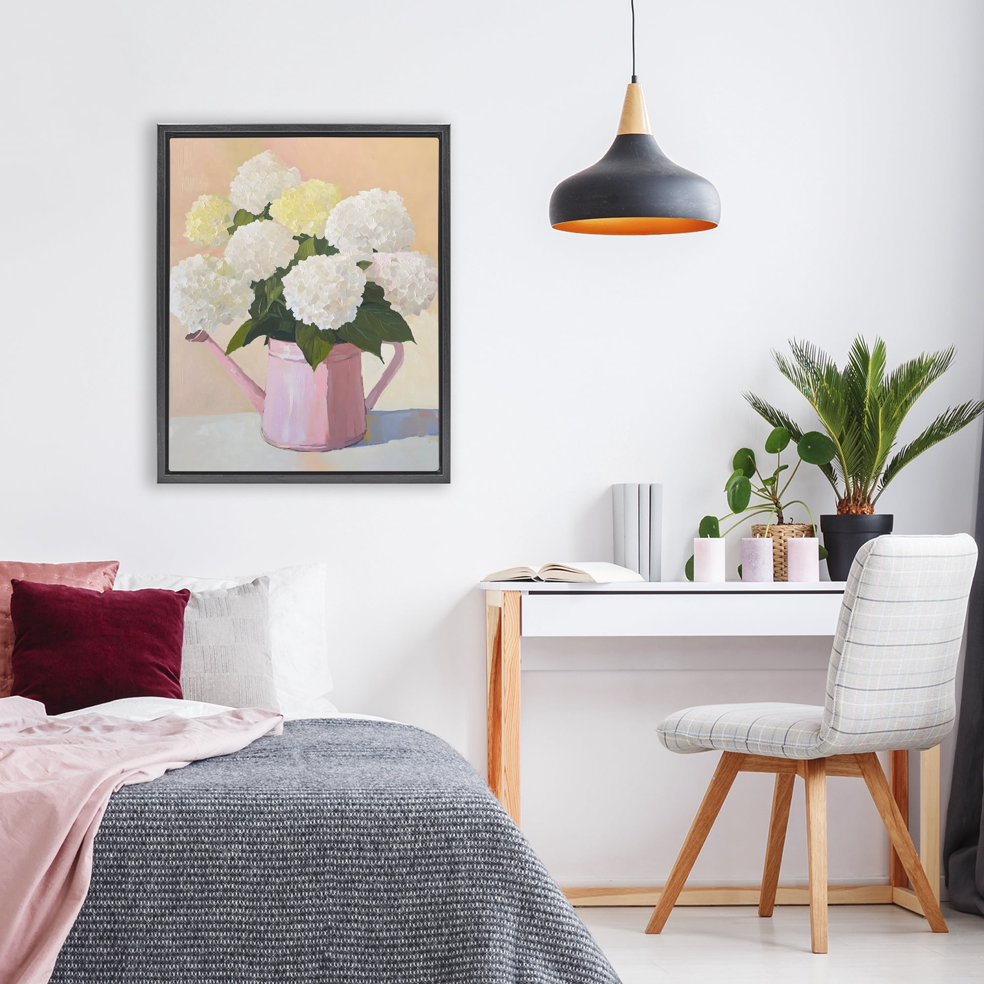 Stupell Industries Hydrangeas in Watering Can Black Framed Floater Canvas Wall Art, design by The Prints Vibe