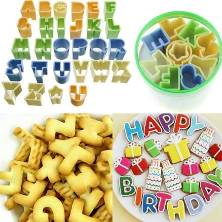 Cake Top Letter Marsin 28Pcs Plastic Alphabet Letter Fondant Icing Cutter Set Cake Decorating Mold ()