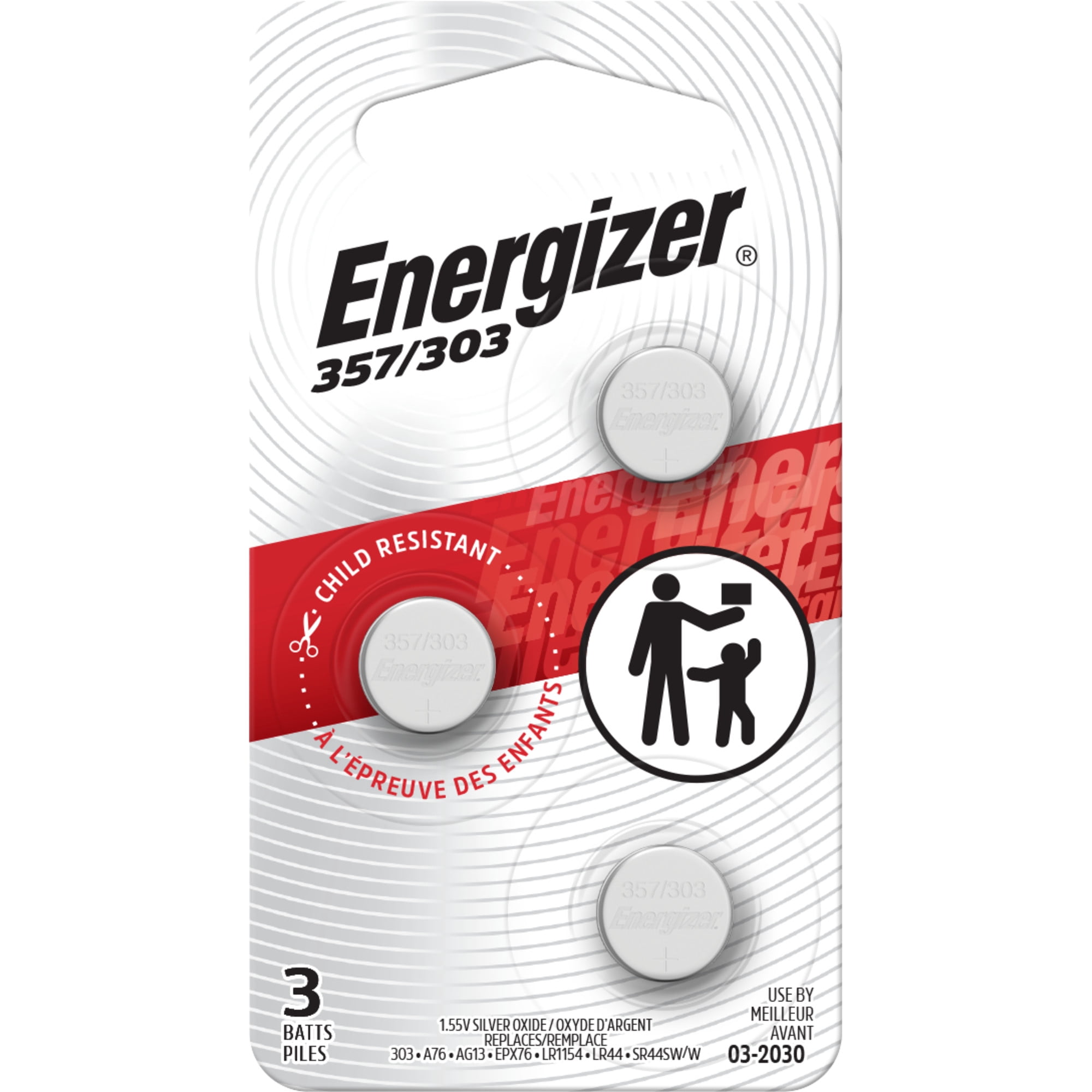 Energizer 357 / 303 Button Cell Batteries 3 Pack - Replaces AG13 SR44 A76 LR44
