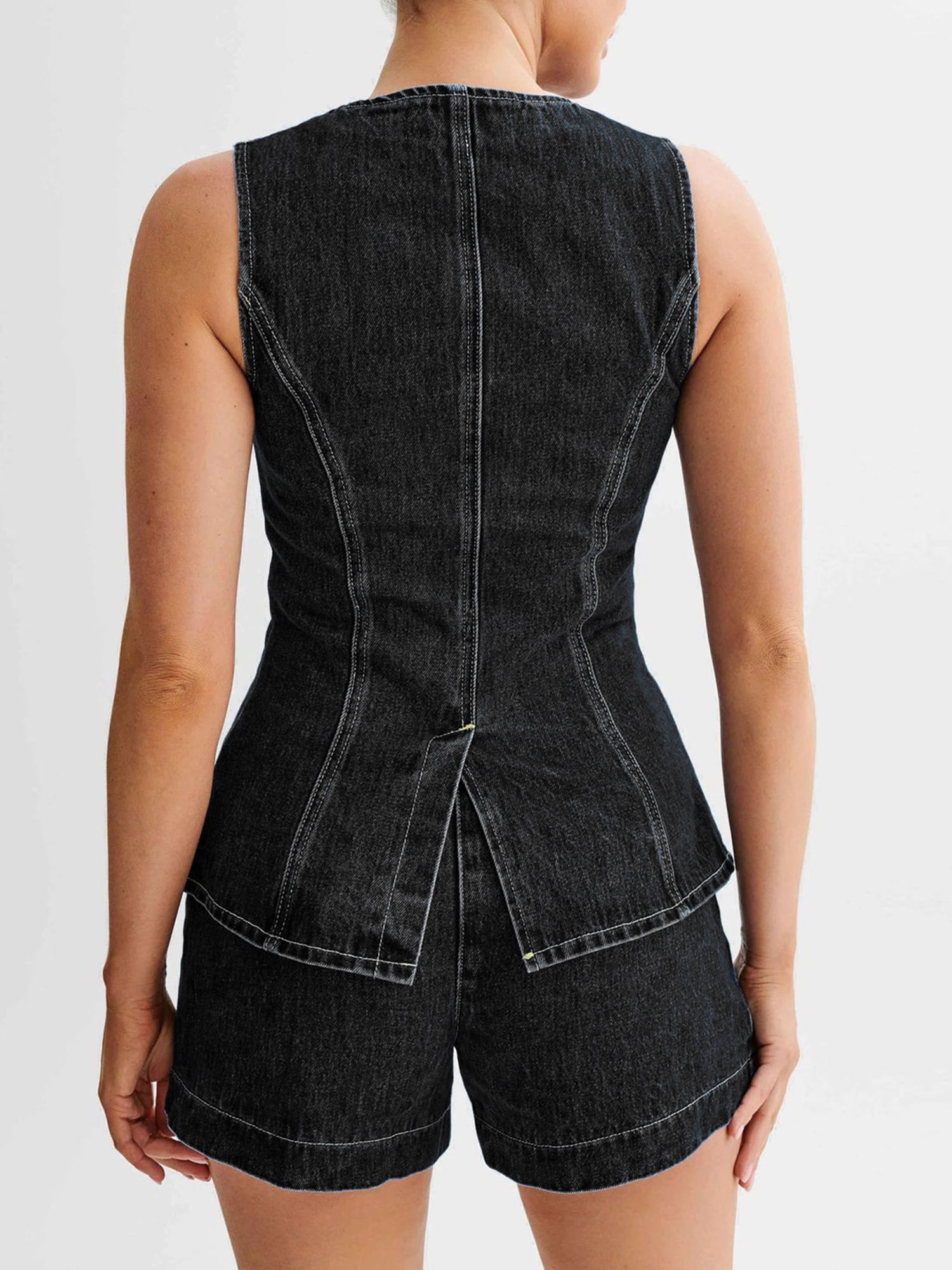 Amazon.com: Womens Denim 2 Piece Set Sleeveless Button Down