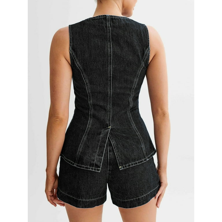 Amazon.co.jp: XUSAI Women's Denim Set, Casual, Business, Two