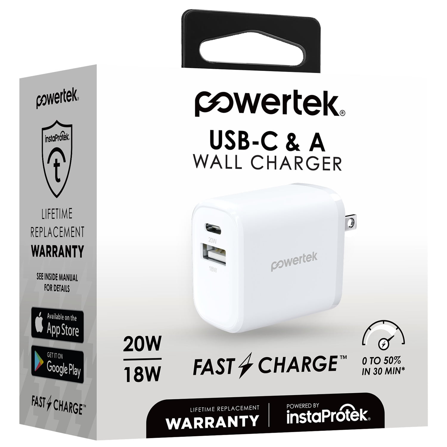 Liquipel Powertek Two Tone 20W Combo Wall Charger - White