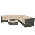 thumbnail image 4 of Patio Rattan Sofa Set, 6 Pieces Outdoor Sectional Furniture Set with Cushions and Small Trays, All-Weather PE Rattan Wicker Conversation Set for Patio Garden Poolside Deck, Beige, 4 of 10