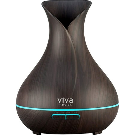 Viva Naturals Ultrasonic Aromatherapy Essential Oil Diffuser, Large 400ml Tank - Vibrant Changeable LED Lights, Soothing Mist & Automatic Shut Off (Espresso Tranquil