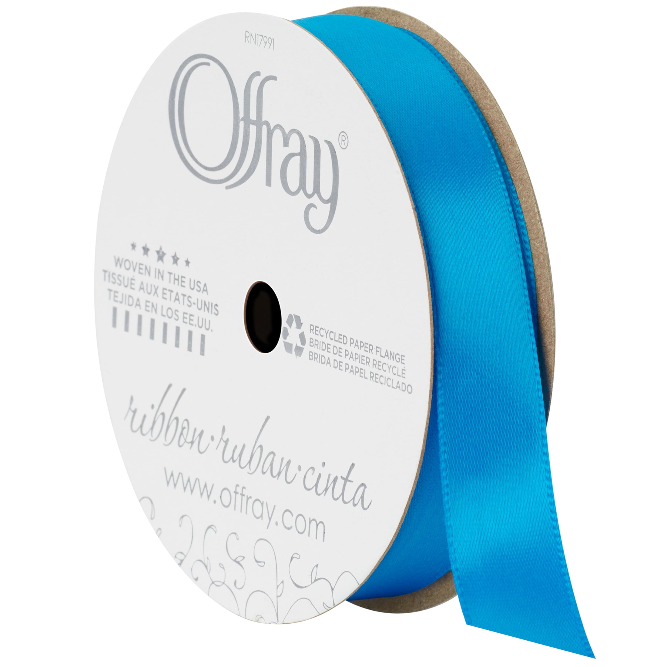 (4 pack) Offray Ribbon, Lagoon Blue 5/8 inch Single Face Satin Polyester Ribbon, 18 feet