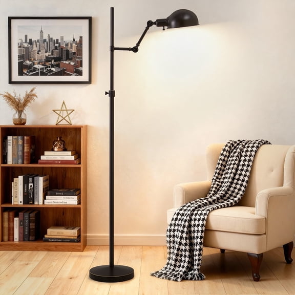 natyswan 59.5-inch Modern Floor Lamp with Rotary Switch, 60W Equivalent A19 LED Bulb Included, Metal Standing Light for Living Room & Bedroom