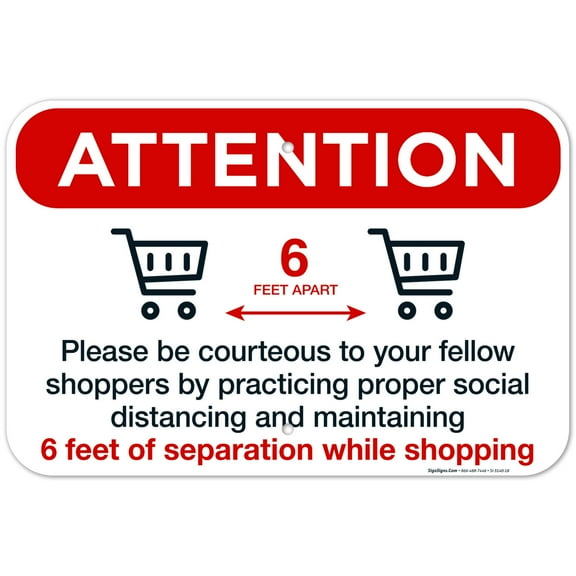 Social Distancing Sign, Please Maintain Social Distancing While Shopping, 12x18 Aluminum