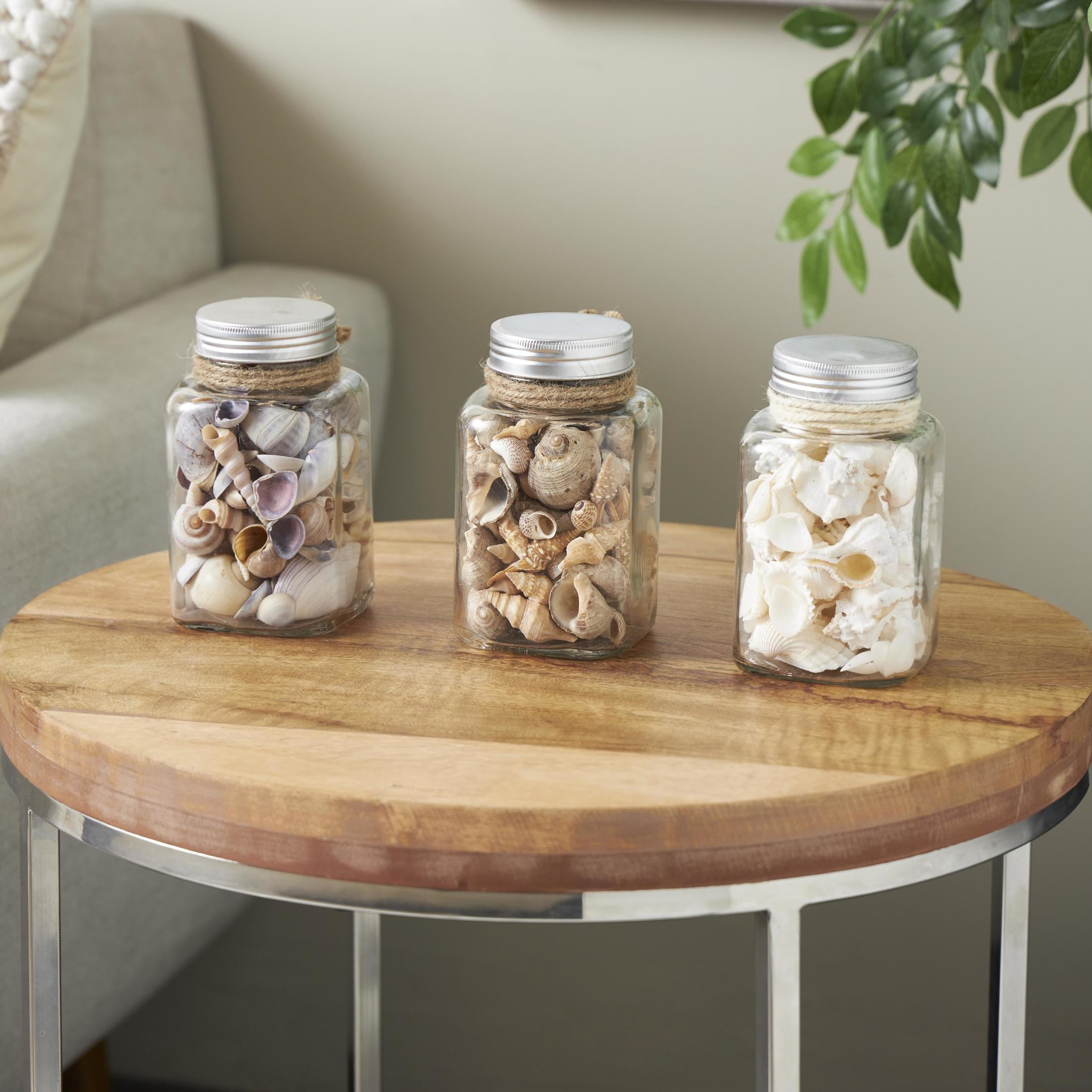 DecMode Clear 3" Glass Orbs & Vase Filler with Seashells and Jute Rope Accents (3 Count)