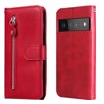 thumbnail image 1 of Étui pour Google Pixel 6 PRO 5G, Portefeuille à Poche Zippée en Cuir, Fermeture Magnétique, Couverture à Rabat - Rouge, 1 of 5