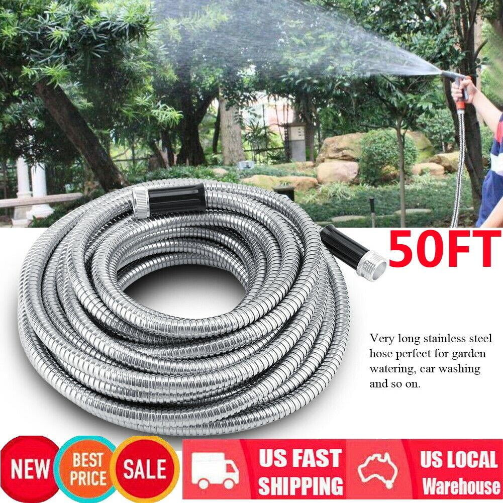 3/4in Stainless Steel Metal Garden Water Hose Pipe 15M/50FT Flexible Lightweight 