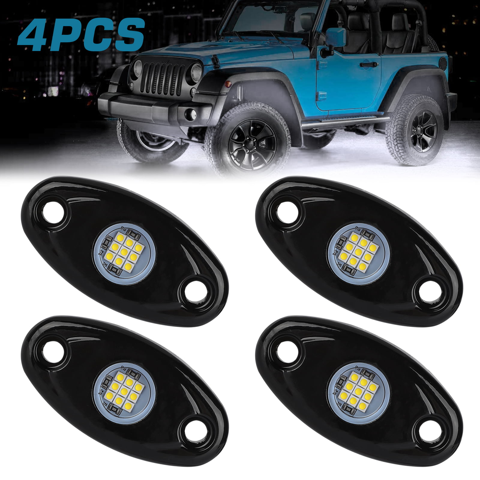 ONERAY LED Rock Lights 4 Pods Blue Neon Lights Waterproof for Car Truck ATV Jeep SUV Offroad Boat Underbody Fender Lighting 