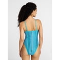 thumbnail image 3 of No Boundaries Tie Front Striped One-Piece Swimsuit, Women's XXS-XXL, 3 of 5