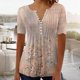 thumbnail image 1 of ICHUANYI Clearance Women's Fashion Casual Round Neck Pleated Color Button Blouse(Coffee, XL) ICHUANYI WER2023081204398, 1 of 5