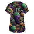 thumbnail image 3 of Womens Mardi Gras Scrub Tops Sparkly Short Sleeve Glitter Uniform Carnival Mask Print V Neck Novelty Scrubs with Pockets Purple 4XL, 3 of 5