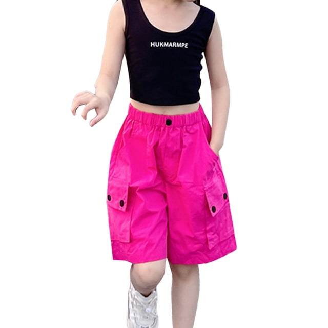 Shorts Cargo Taille Haute pour Filles - Pantalons Décontractés Amples pour l'Été