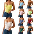 thumbnail image 2 of KHONTS Corset Tops for Women Going out Fall Fashion Crop Lace Outfit Y2k Spaghetti Strap Tank Tops Mesh Party Bustier Cami Tops Yellow XS, 2 of 6