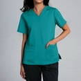 thumbnail image 2 of Womens Print Scrub Tops Solid Color V-Neck Plus Size Scrub Tops Short Sleeve Loose Fit Workwear Shirt with Pockets (), 2 of 4