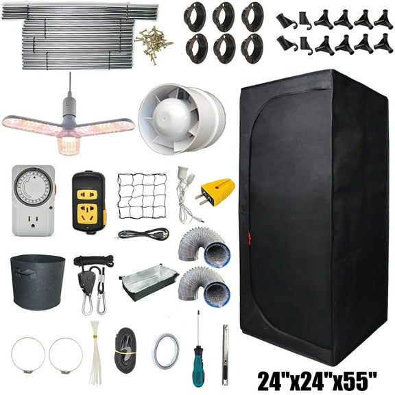 iMeshbean 24" x 24" x 55" Grow Tent Kit w/ LED Full Spectrum Grow Light & Air Ventilation Inline Fan Set