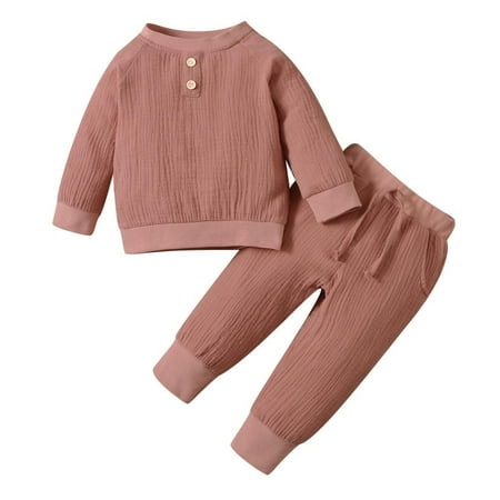 

Fall/Winer Outfits for Toddler Girl Boy Long Sleeve Top and Long Pants Set Toddler Solid Sweatsuits