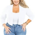 thumbnail image 3 of SHOWMALL Women's Plus Size Lightweight Shrug White 1X Open Front Knit&nbsp; 3/4 Sleeve Cropped Bolero Cardigan Sweater Clothes Coat Tops for Evening dresses, 3 of 8