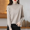 thumbnail image 2 of Gyexs Fall Sweaters for Women Long Sleeve Crew Neck Travel Hiking Tee Knit Loose Thin Fall Winter Sweater Blouse Womens Fall Clothes, Khaki, Size M, 2 of 7
