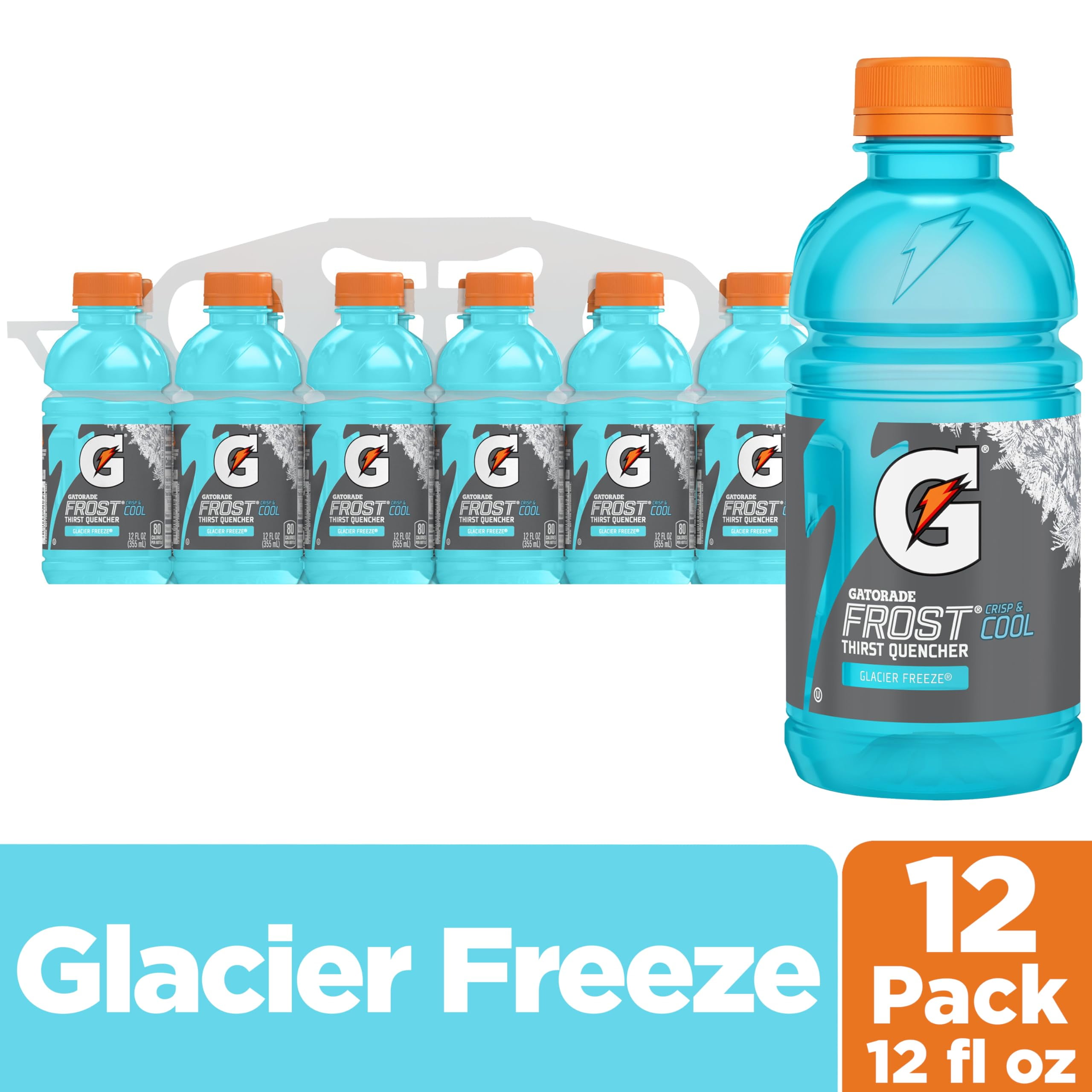 Pack of 2 - Gatorade Thirst Quencher Sports Drink, Frost Glacier Freeze, 12Oz Bottles, 12 Pack, Electrolytes For Rehydration