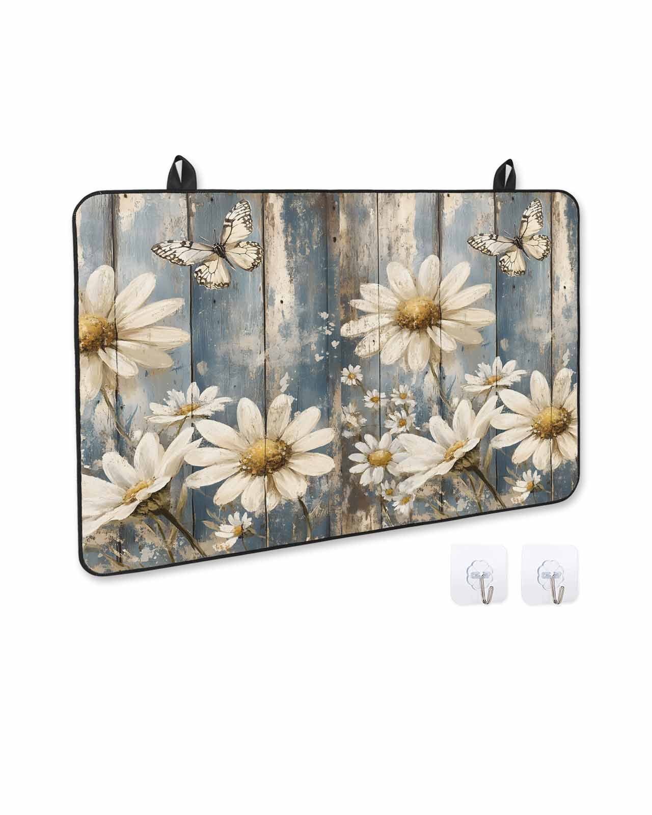 nqOlkjepod Large Induction Cooktop Protector Mat 24"x21", Vintage Daisy Stove Top Covers for Electric Stove, Vintage Farmhouse Butterfly Wooden Stove Burner Cover Mats, Glass Top Stove Cover