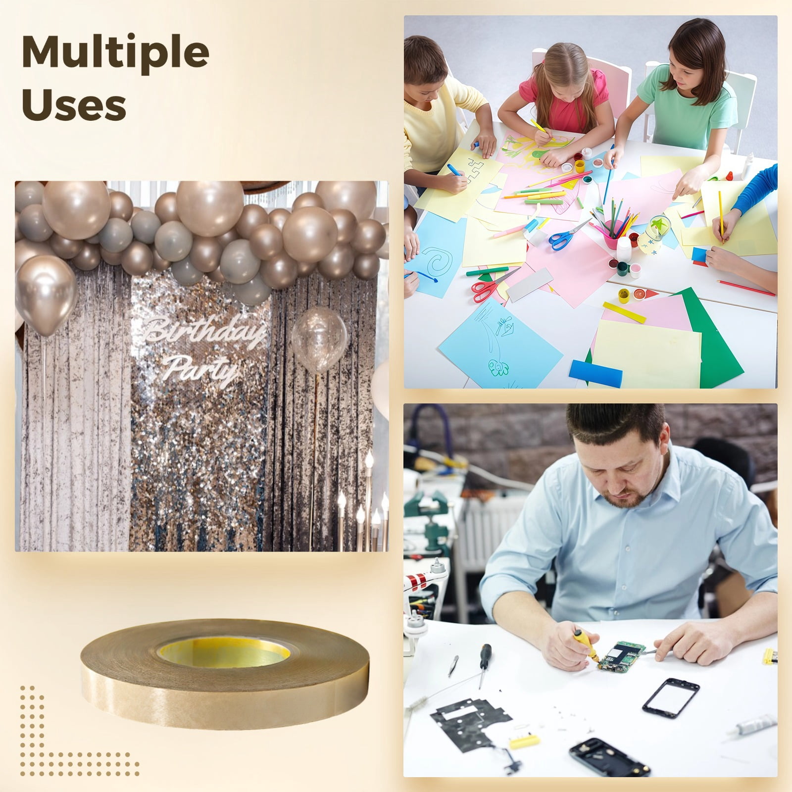 Clear Double Sided Tape for Crafts, 0.0067 in Thin Transparent 2 Sided PET Tape, 0.39 inches x 180 feet, Strong Adhesive, Heat Resistant, Easy Tear, Ideal for Posters Scrapbooking DIY Projects