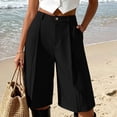 thumbnail image 2 of hoksml Women's High Waist Wide Leg Bermuda Shorts - Pleated Front with Button Closure and Pockets, Casual Work Shorts, 2 of 7