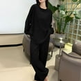 thumbnail image 2 of Loungewear Outfits for Women Loose 2 Piece Modal Cotton Soft Casual Long Sleeve Top and Wide Leg Pants Sets (XX-Large, Black), 2 of 4