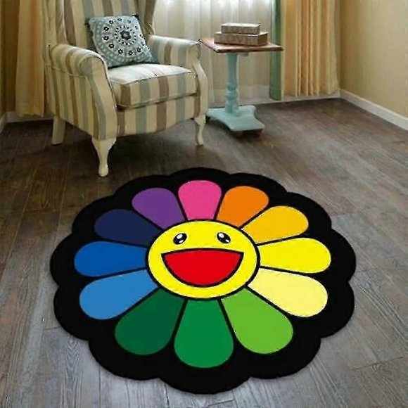 Chair Mat Takashi Murakami Sunflower Cool Floor Rug Carpet Room Doormat Non-slip (120cm X 120cm) JNX-Good