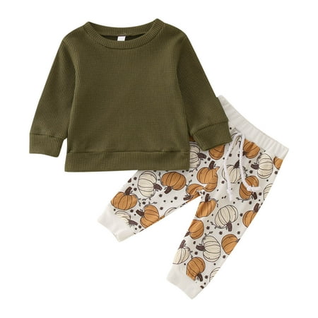 

Baby Clothes Toddler Boys Girls Long Sleeve T Shirt Tops Cartoon Pumpkin Prints Pants Set Baby Girl Outfit Green 3 Months-6 Months